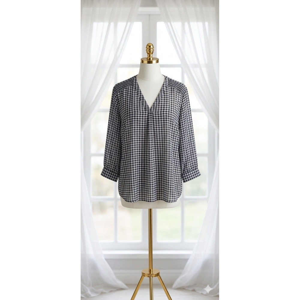 Talbots‎ Popover Tunic Top Gingham Check Smocked Shoulders Semi Sheer Size XL